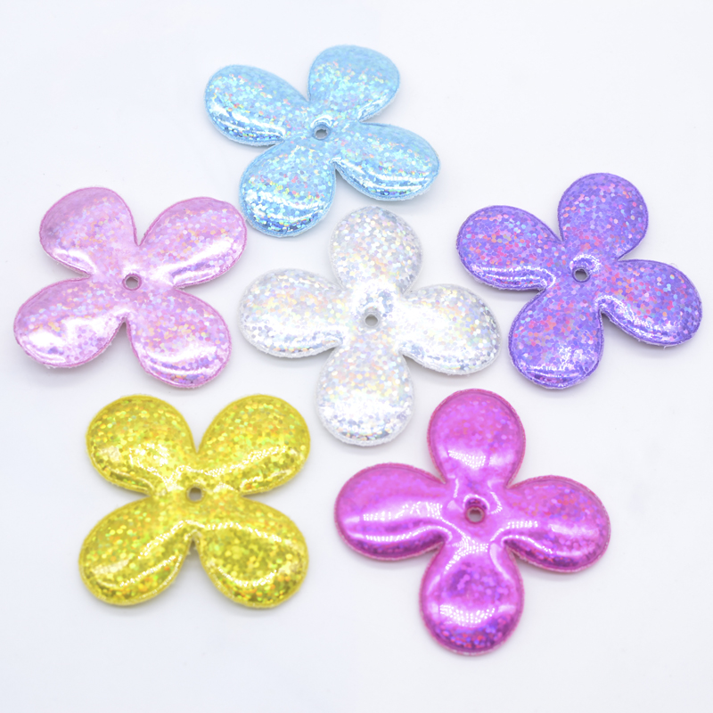 12 Stück 5 cm Shinng Laser PU gepolsterte Blumenapplikationen zum Basteln, Kleidung, Hut, Nähzubehör, Patches, DIY, Kopfbedeckung, Haarschleife, Dekor – Detail 3