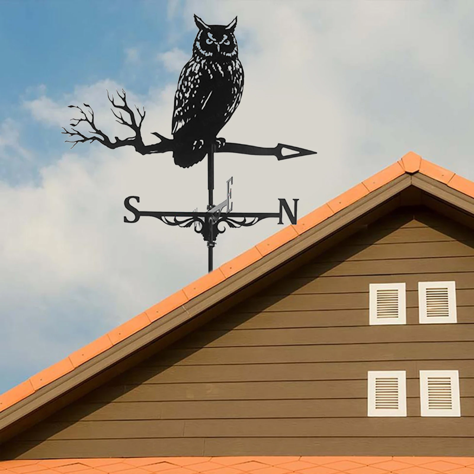 Retro Owl Weathervane Fence Mount Weather Vane Yard Barn Scene 30inch Tall