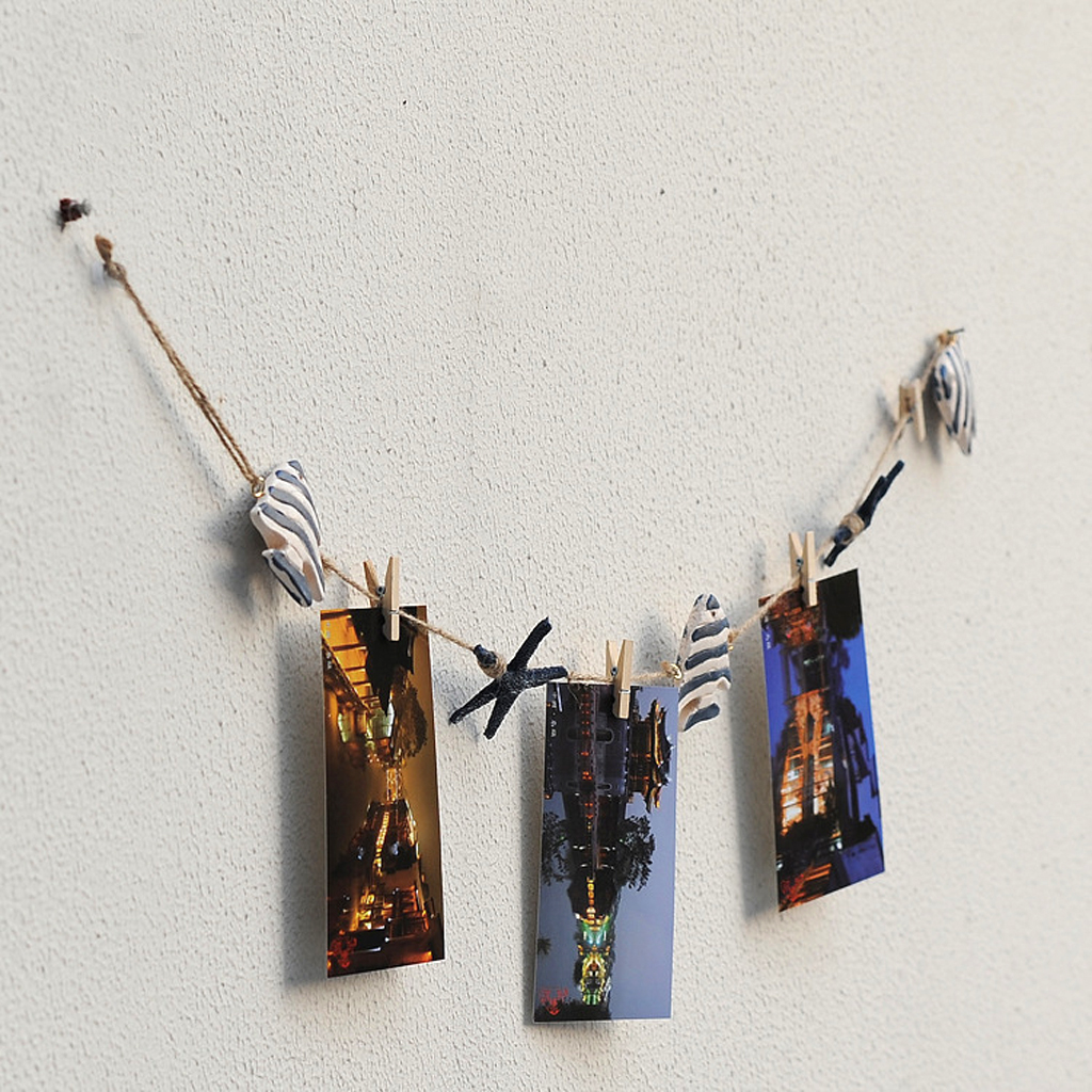 Generic String of ing Wooden Tropical Fish Starfish Photo Memo Clip Blue Stripe Home Bedroom Decoration Accessories