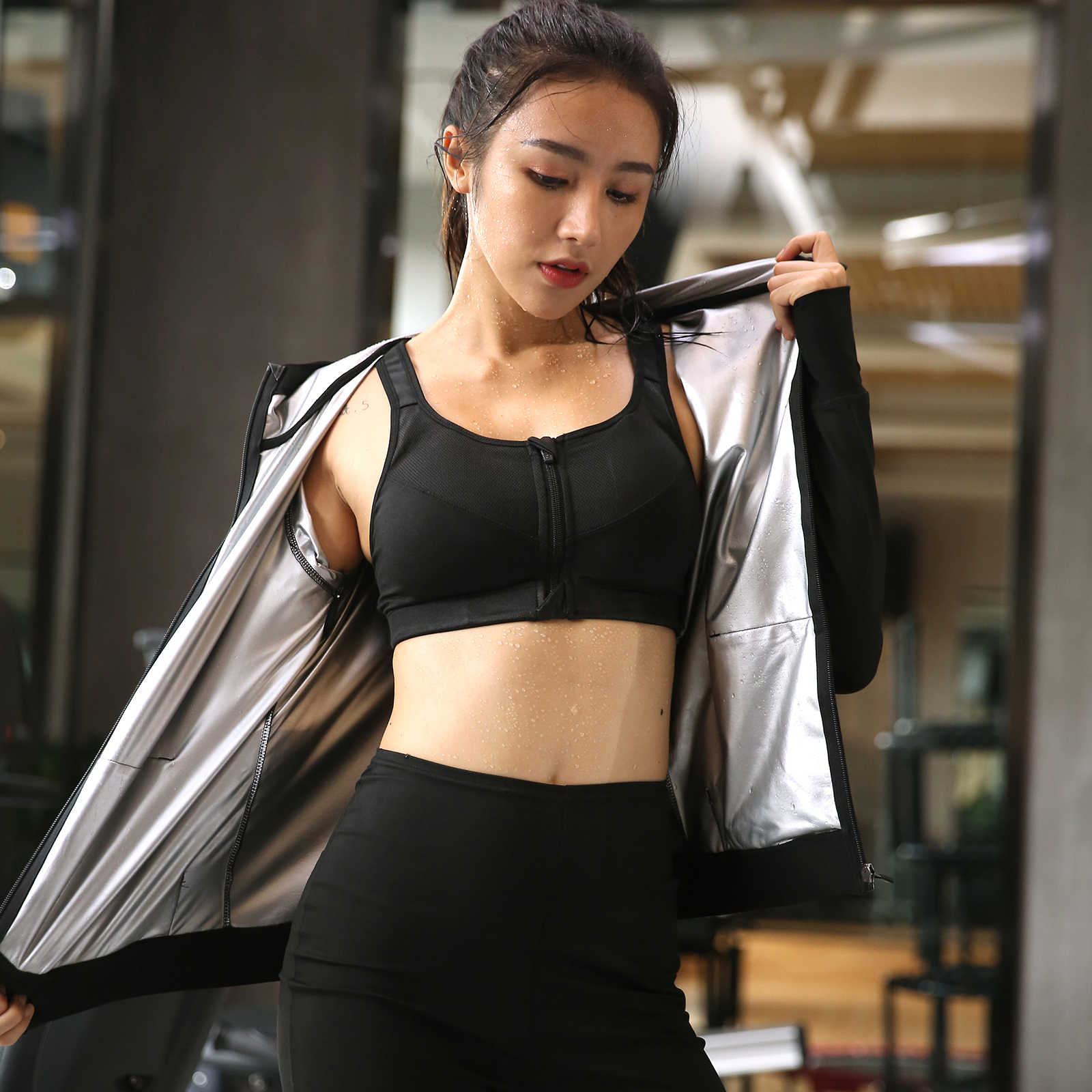 Women Sauna Suit Jacket Yoga Exercise Bodybuilding Sweat Shirt Top Body Shaper Weight Loss Tracksuit Fitness Workout  Fat Burner