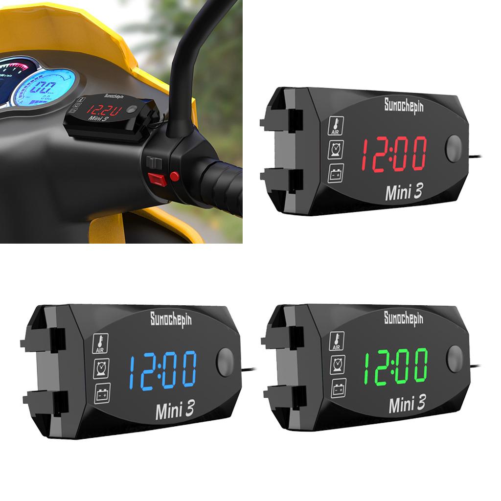 3-in-1 Motorcycle Clock Thermometer Voltmeter 6V-30V Vision Meters