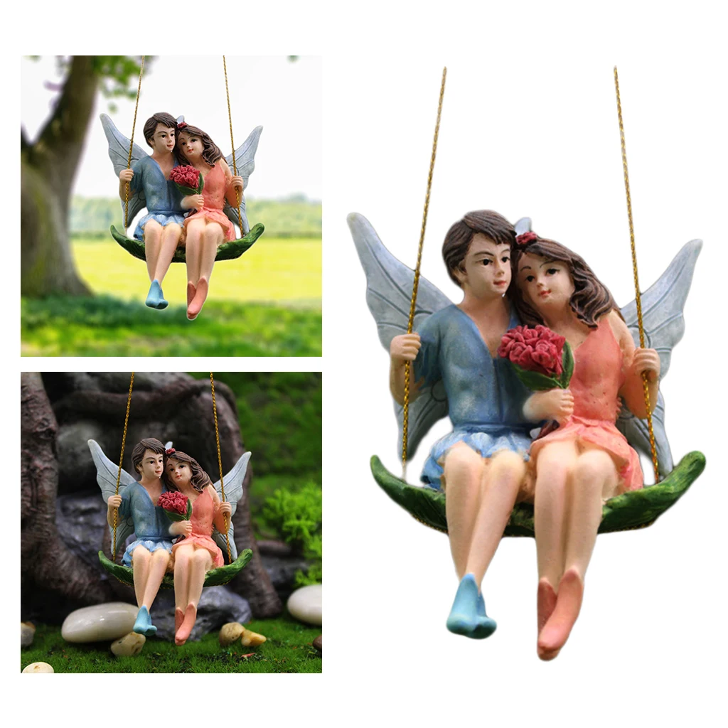 Miniature Pixie Flower Couple Fairy Figurine Dollhouse Beautiful Garden Decor Statue Ornaments Toy Dollhouse Decoration