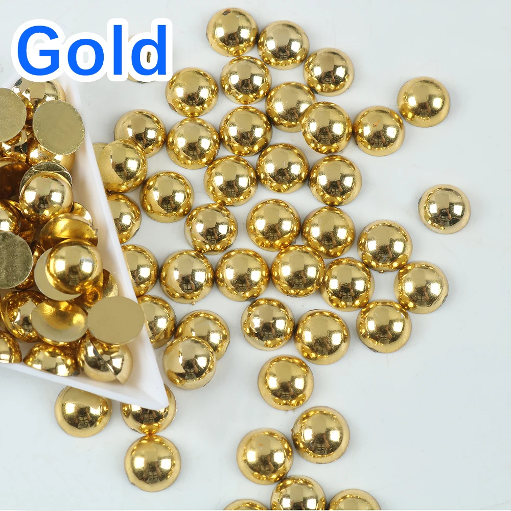 Gold Golden Half Round Pearl Beads FlatBack Pearls Bead For Phone Case, Nail Art, Craft Decoration Patches