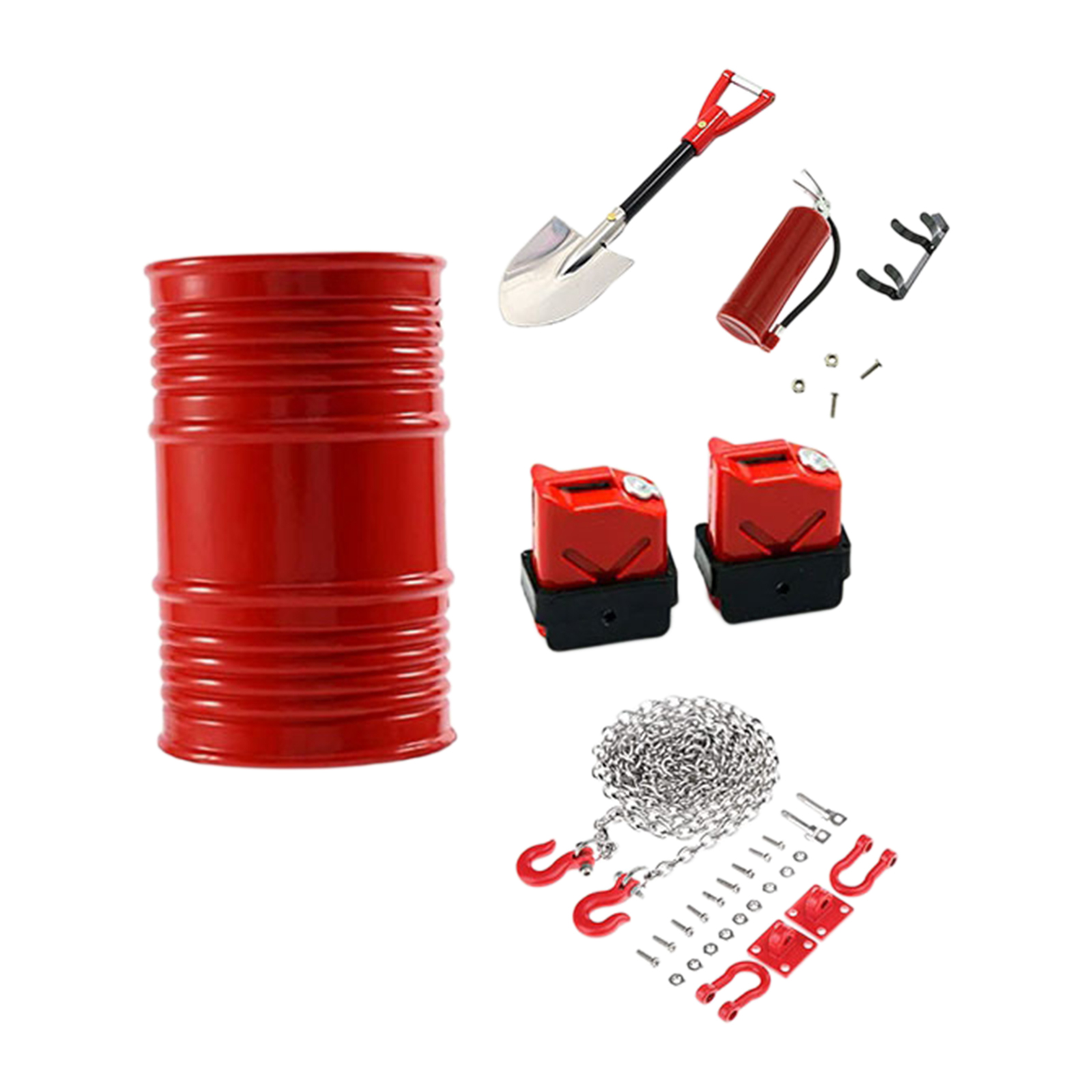 RC Car Decor Fire Extinguisher Set  Buckle,Chain Hook Oil Drum Model