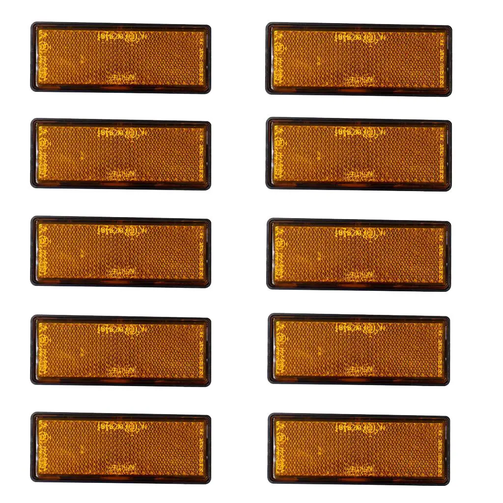 Pack of 10 Plastic Rectangular Adhesive Reflectors Universal for Motorcycles Car Truck - Orange