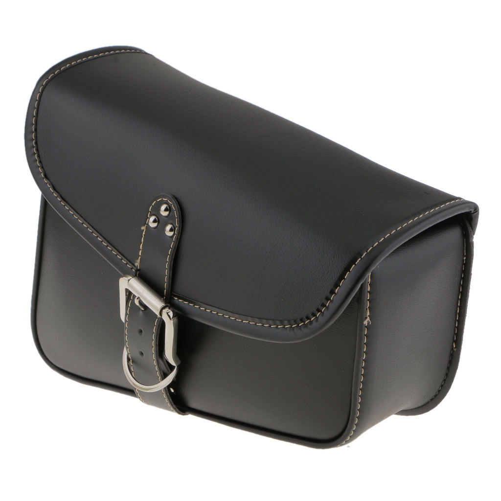 Black PU Leather Motorcycle Universal Saddle Panniers Luggage Bag Storage