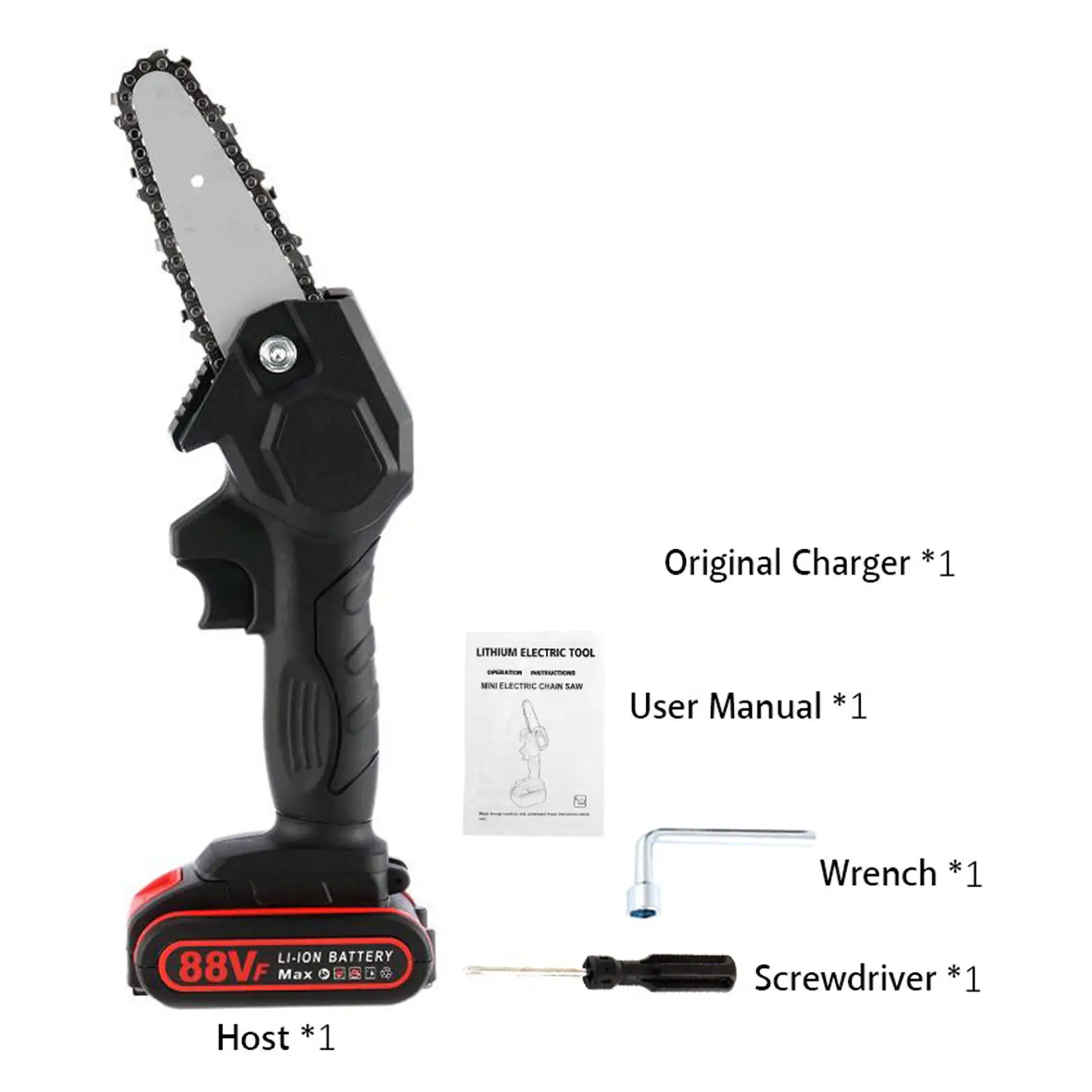 88V 1200W 6 Inch Electric Cordless Chainsaw Chain, Electric Saw for Garden Cutting, One-hand Saw