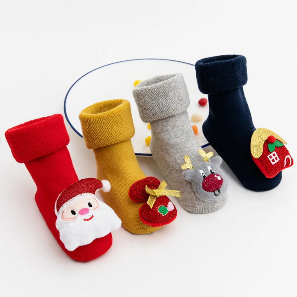 Kids Baby Girl Boys Toddler Anti-slip Slippers Christmas Socks Shoes Winter Warm 