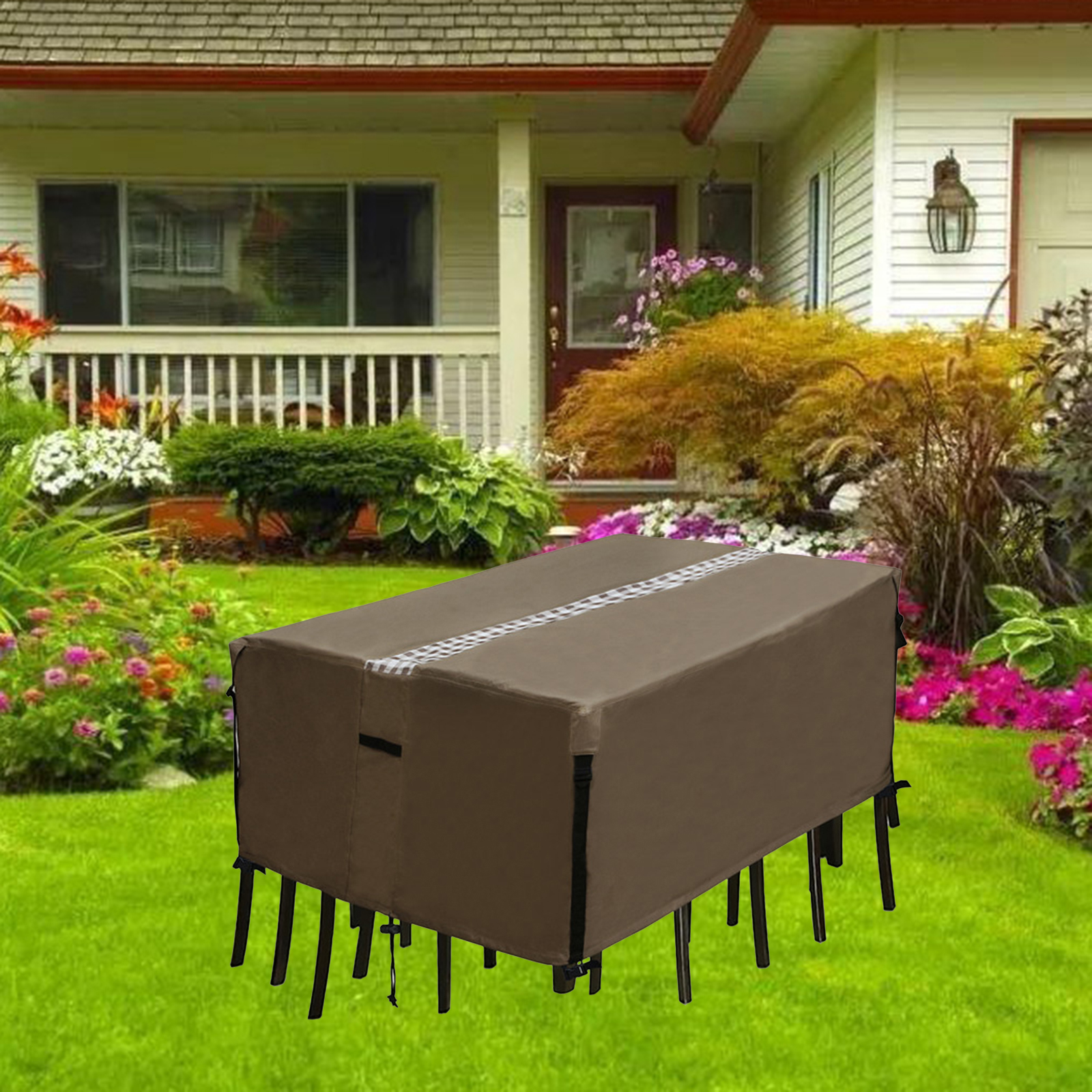 600D Oxford Fabric Patio/Outdoor Dining Square Table Chairs Cover Windproof Outdoor Furniture Cover