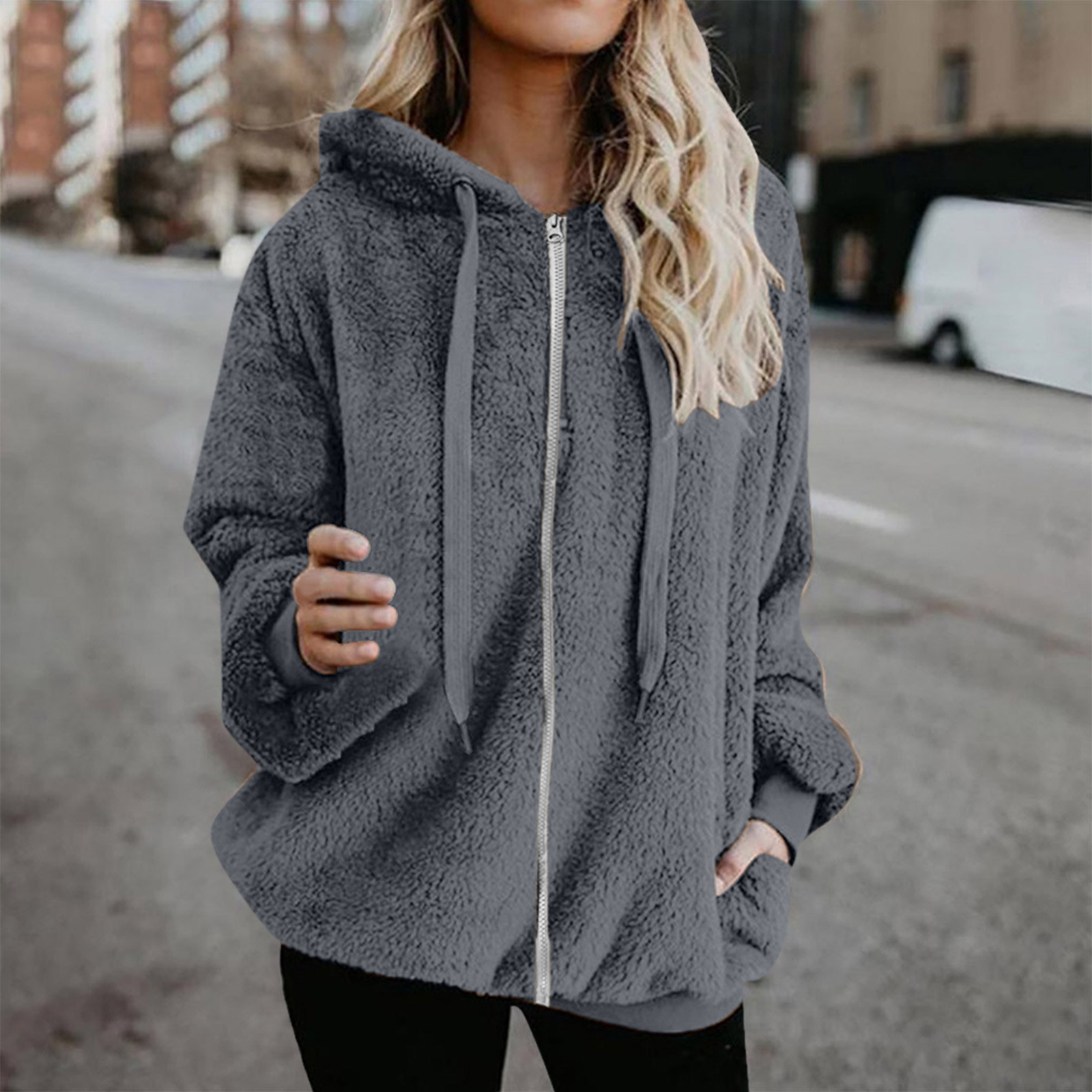 Zip Up Long Sleeve Oversized Hoodies 