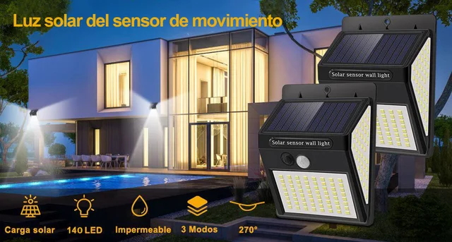 Farol solar de pared con sensor de movimiento para exteriores, luces  solares impermeables para exteriores, luces de porche al aire libre con 3  modos