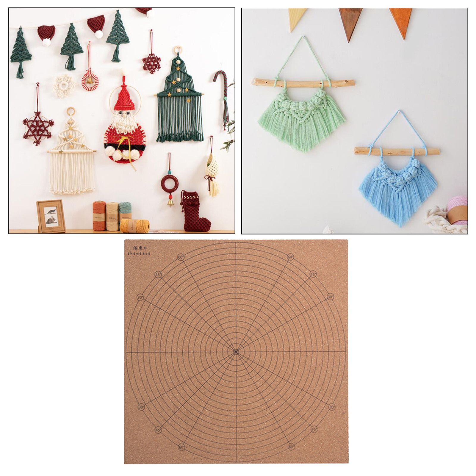 Blocking Boards for Knitting with Grids - Handcrafted Wood Crochet Macrame Board Handmade Knotting Cord Cork Plate