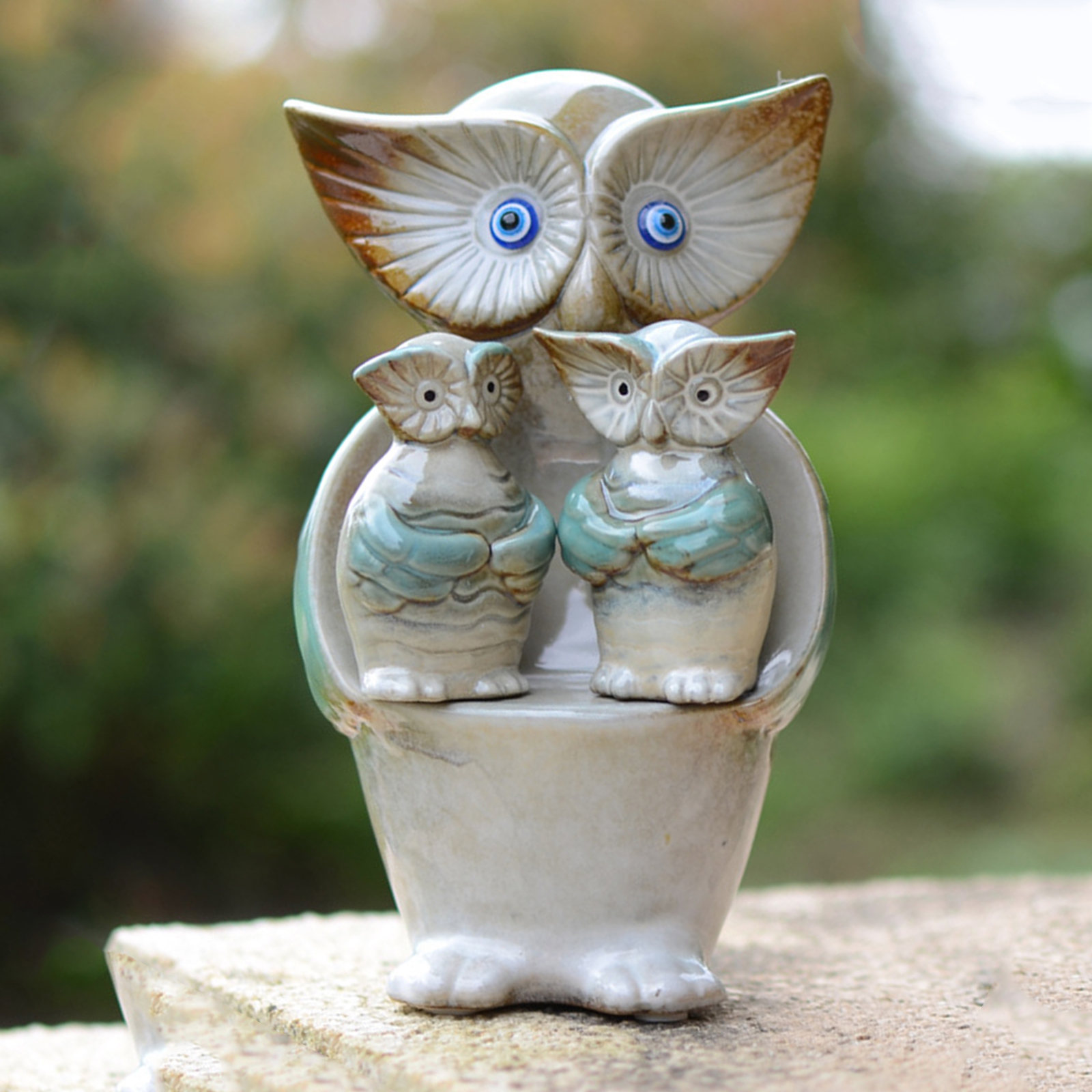 3/Set Cute Porcelain Owl Figurine Funny Miniature Shelf Garden Statue Decor
