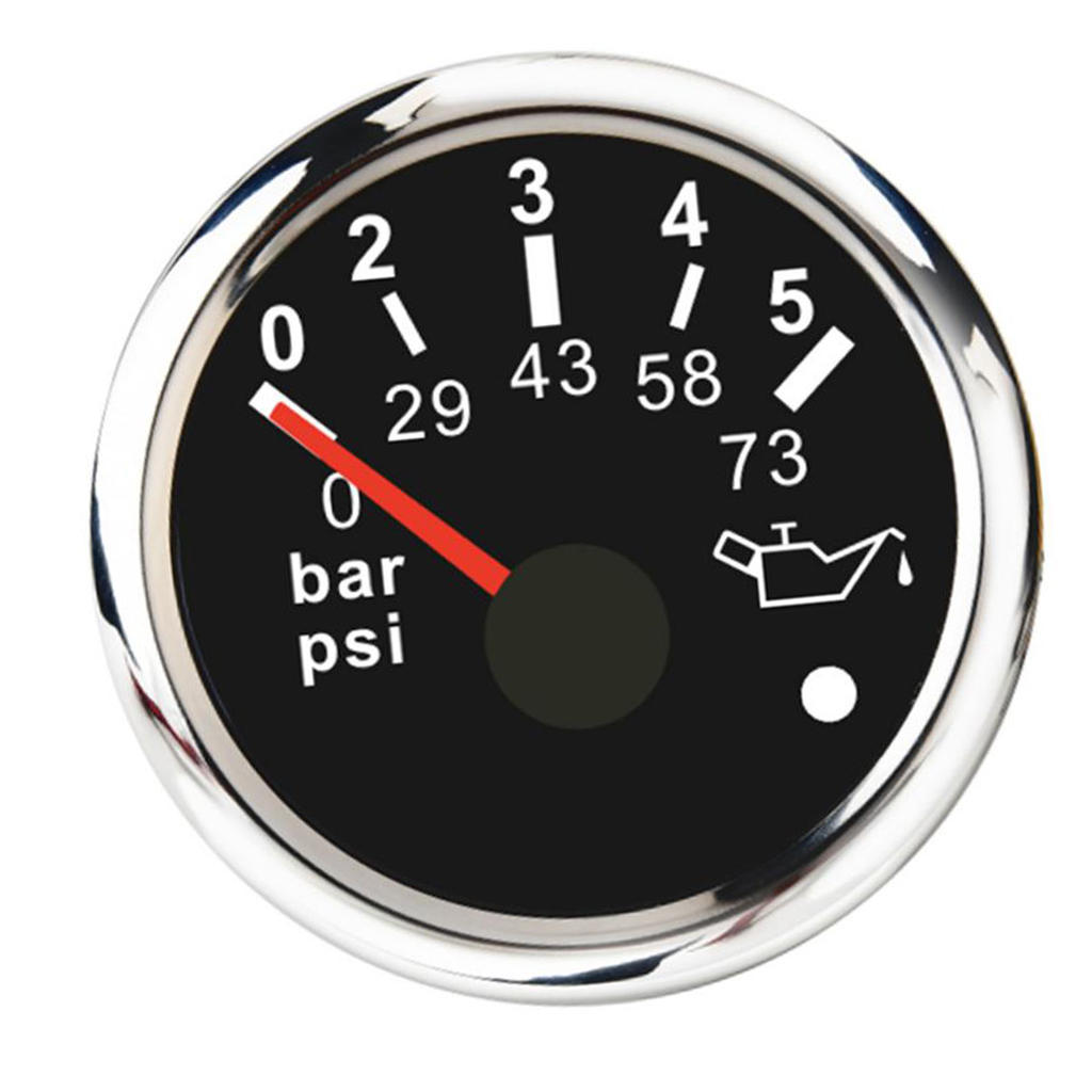 Oil Pressure Indicator Gauge 2" Boat Marine 90° Display Angle 0~5 Bar Black