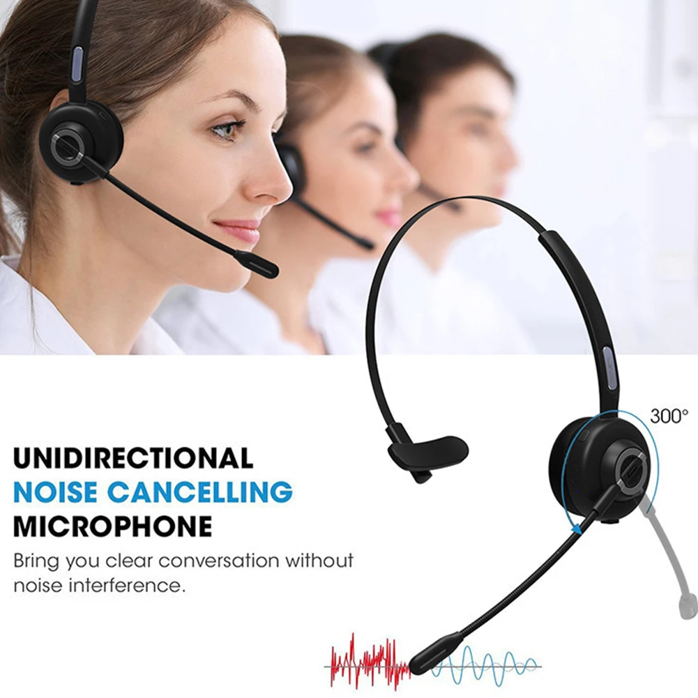 Microphone Office Business Call Center Noise Cancelling Mono Handsfree Aviation With Charging Base Bluetooth Headset Wireless