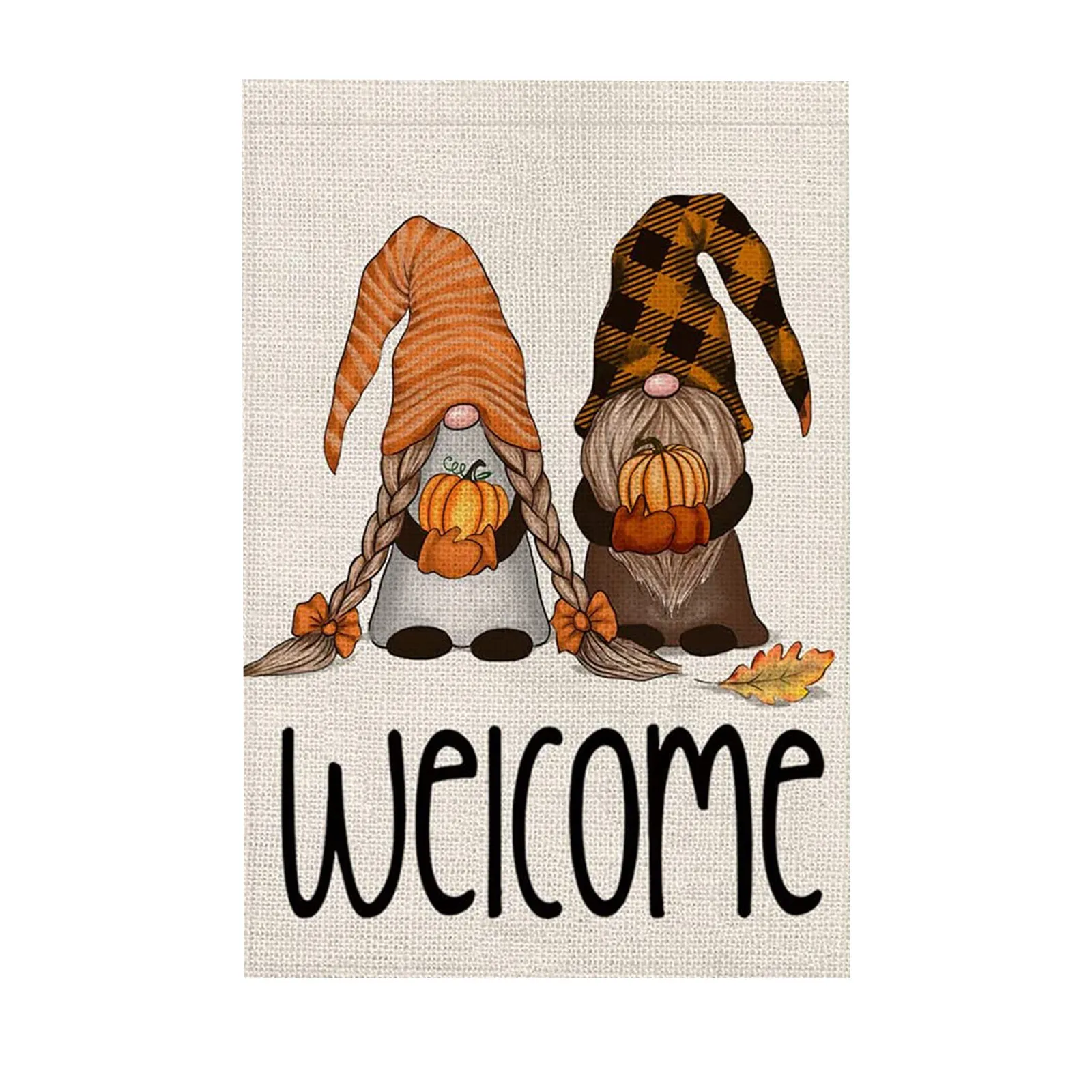 BLKWHT Welcome Fall Gnomes Small Garden Flag 12x18 Inch Vertical Double Sided Autumn Thanksgiving Pumpkin Maple Leaves Burlap Yard Outdoor Decor BW051