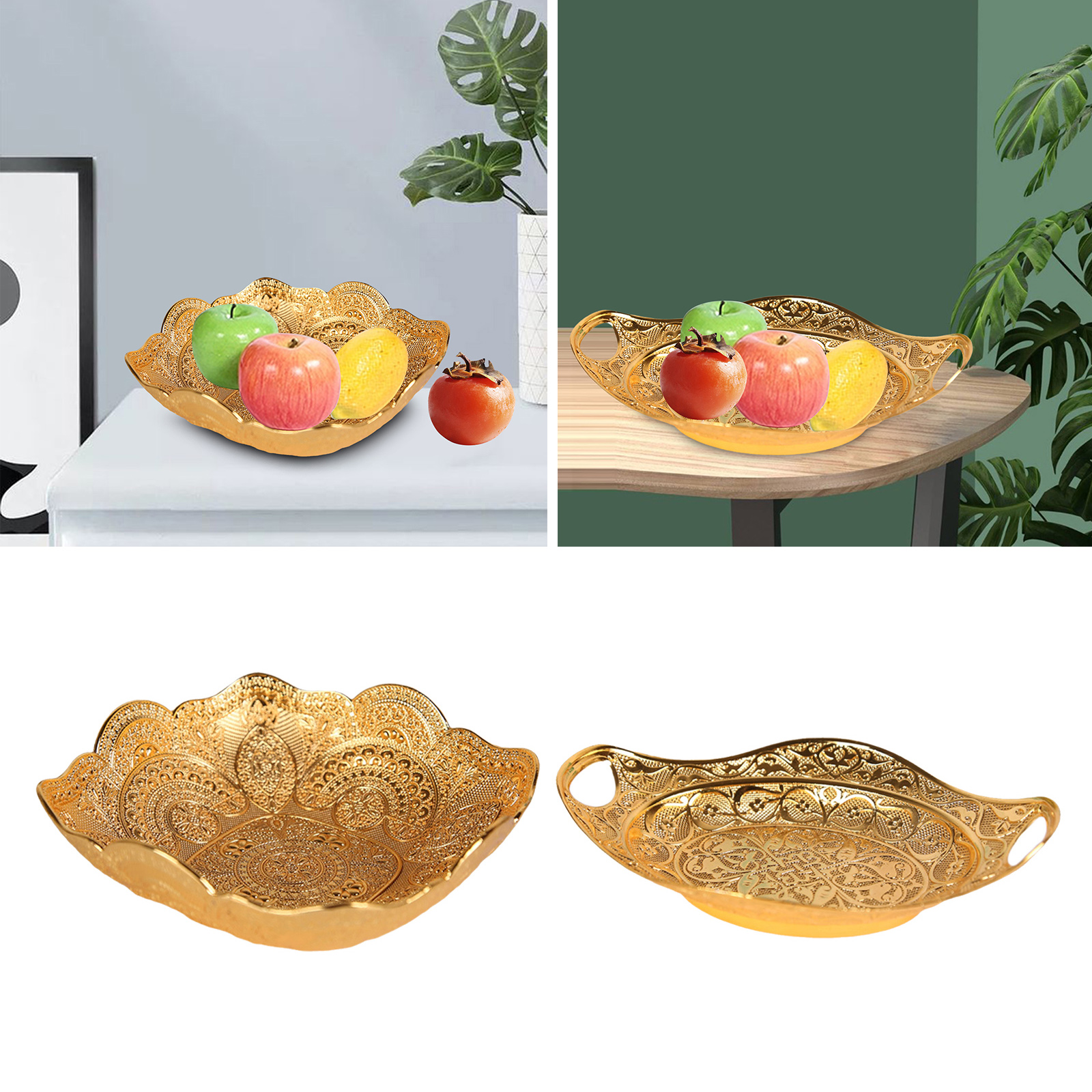 Zinc Alloy Gold Fruit Plate Trinket Jewelry Earrings Necklace Dish Candy Snack Tray Bowl Tableware for Centerpiece Home Decor