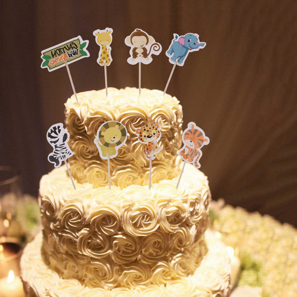 Pack of 24 Animal Style Cupcake Picees Toppers for Kids Party Baby Shower Decor