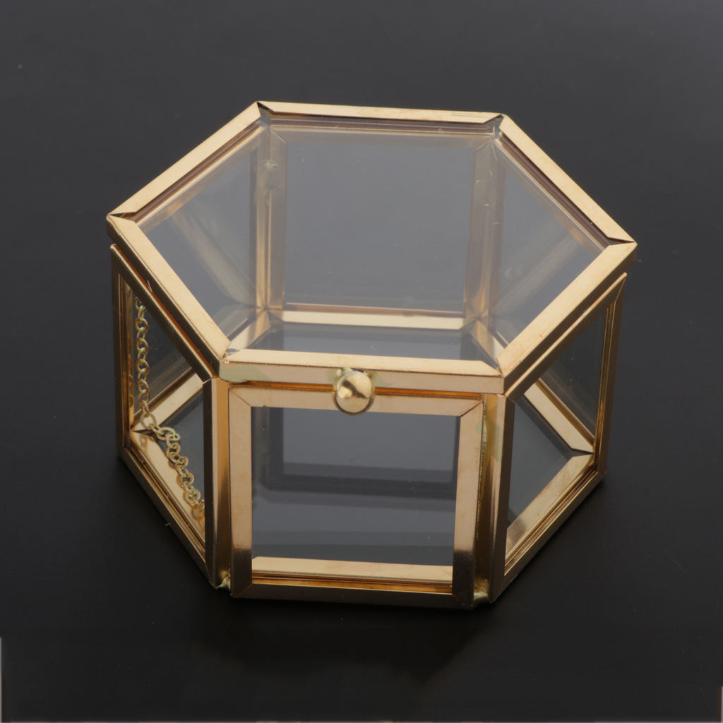 Hexagon Clear Glass Jewelry Box Wedding Ring Box Geometric Jewellery Organizer Box Showcase Container for Necklace Watches box