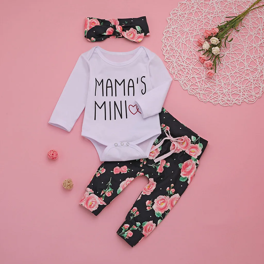 3pcs Baby's Kleding Sets 0-18m Newborn Infant Baby Girl Letter Romper Tops Floral Pants Headband Outfits Set Disfraz Bebe - Children's - AliExpress