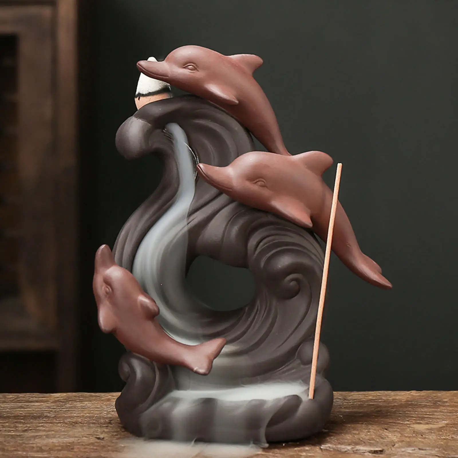 Backflow Incense Burner Dolphin Figurine Accessories Incense Stick Holder for Aromatherapy