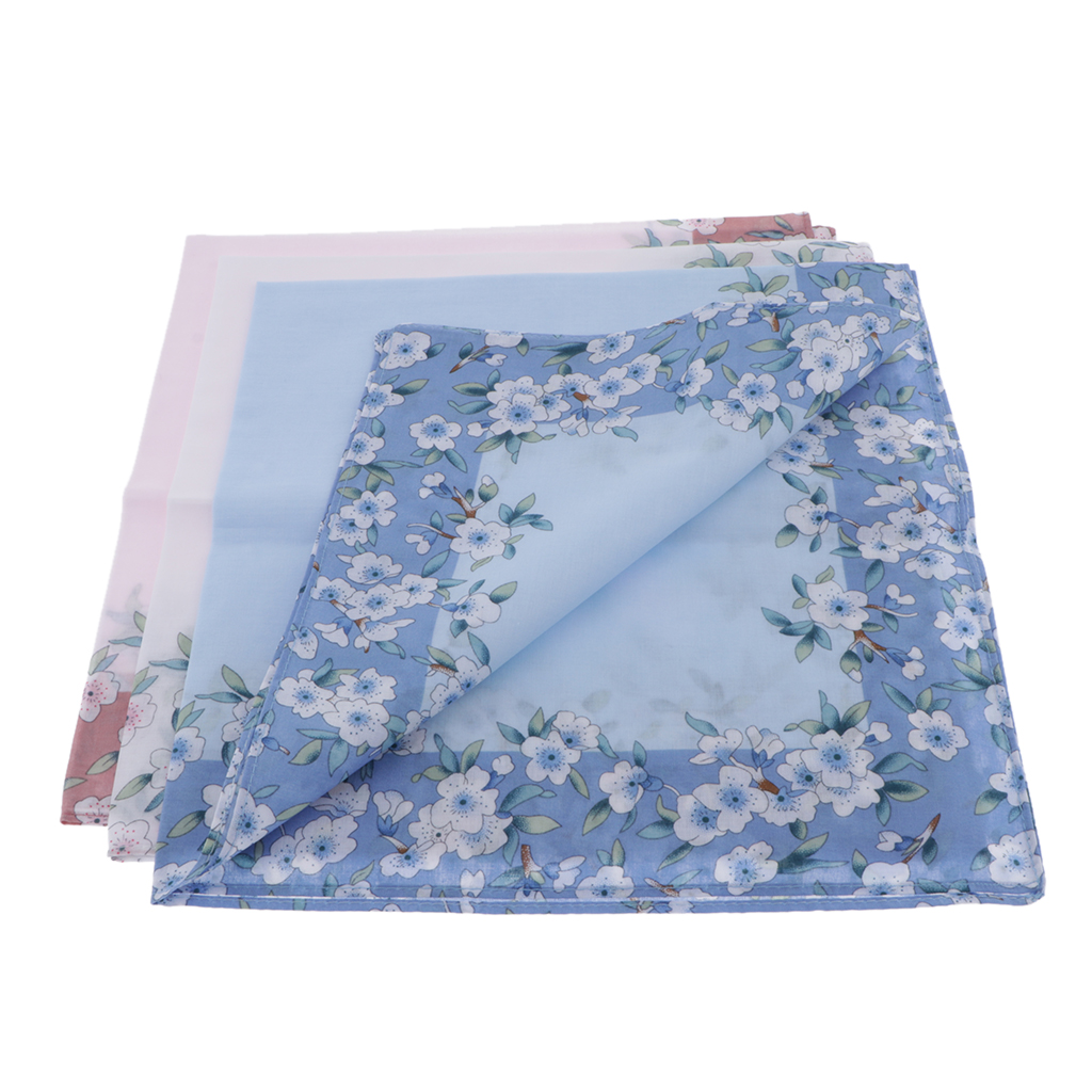 3pcs Handkerchiefs Classic Girls Floral Printed Hanky Kerchiefs Party Hankie