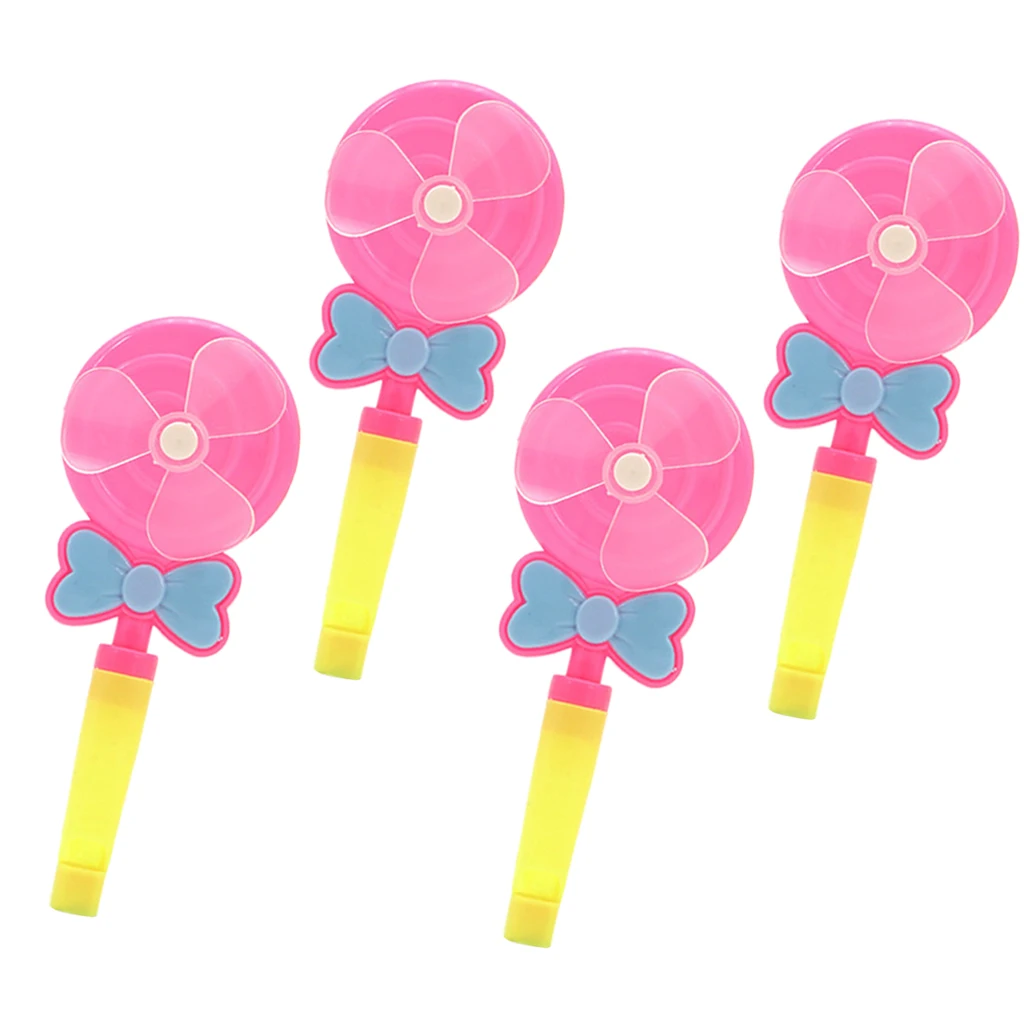 4Pcs Plastic Windmill Whistling Handle Toys Pinwheel Windmill Garden Running Play Toy Wind Spinner Gifts