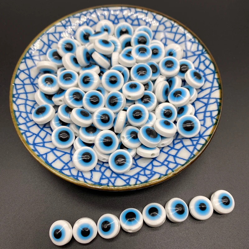 6/8/10/12MM Oval Round Shape Evil Eye Beads Resin Spacer Beads For Jewelry Making DIY Charm Bracelet Earrings Necklace