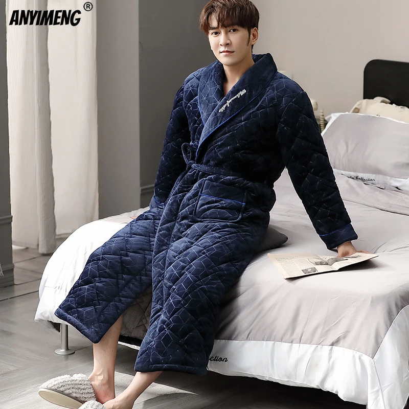 men's loungewear sets Luxury Thick 3layer Robes for Men Fashion Keep Warm Shawl Collar Kimono Robe for Elegant Man Big Size Home Clothes for Gentleman mens pajama shorts set