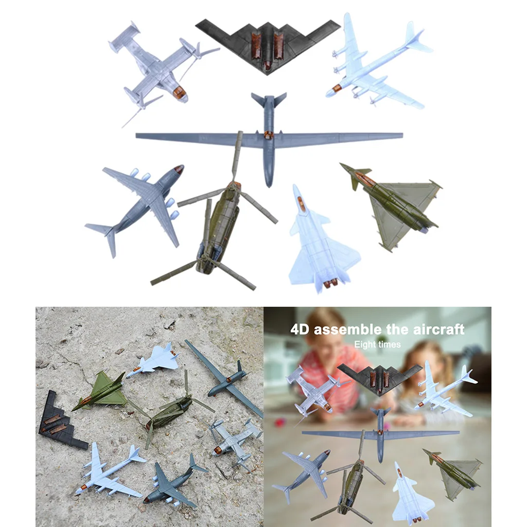 8pcs DIY 4D Modern Helicopter Aircraft Heavy Fighter Puzzle Assembly Miniature Building Set Toys Collectibles Home Decor