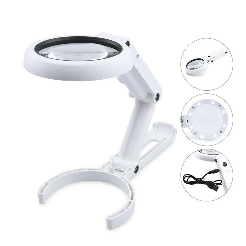 11X Magnifying Glass with Light 8 LED Magnifier Foldable Stand Desk Read White Ring Light for Jewelry Appraisal Reading Repair force measuring instruments
