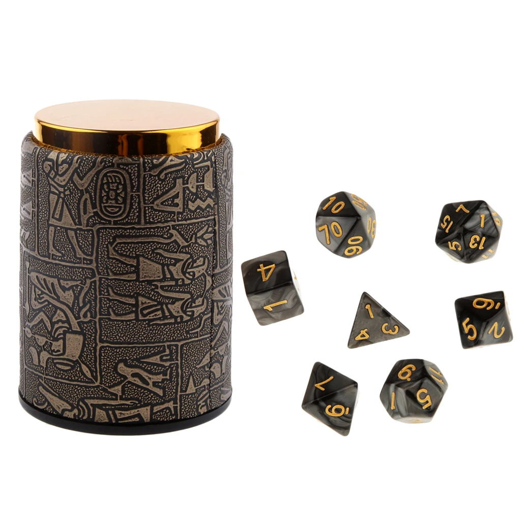 7pcs Polyhedral Dice Set D20 D12 D10 D8 D6 D4 Dices With Party KTV Decider Dice Cup Shaker for Table Dice Game Guessing Tool
