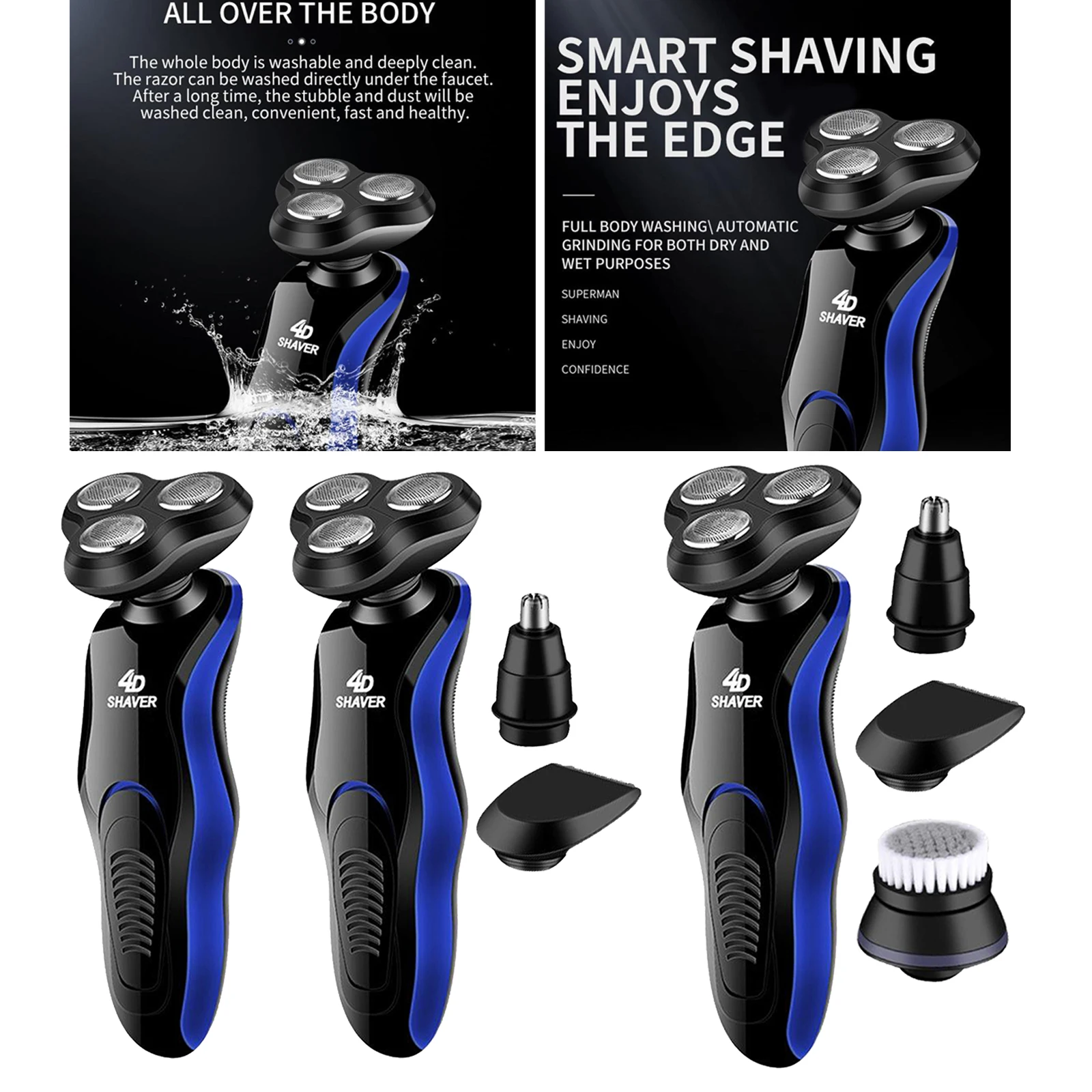 4D Floating Rechargeable Washable Men Cordless Electric Shaver Razor Trimmer Mens Razors Shaving Kit Nose Trimmer