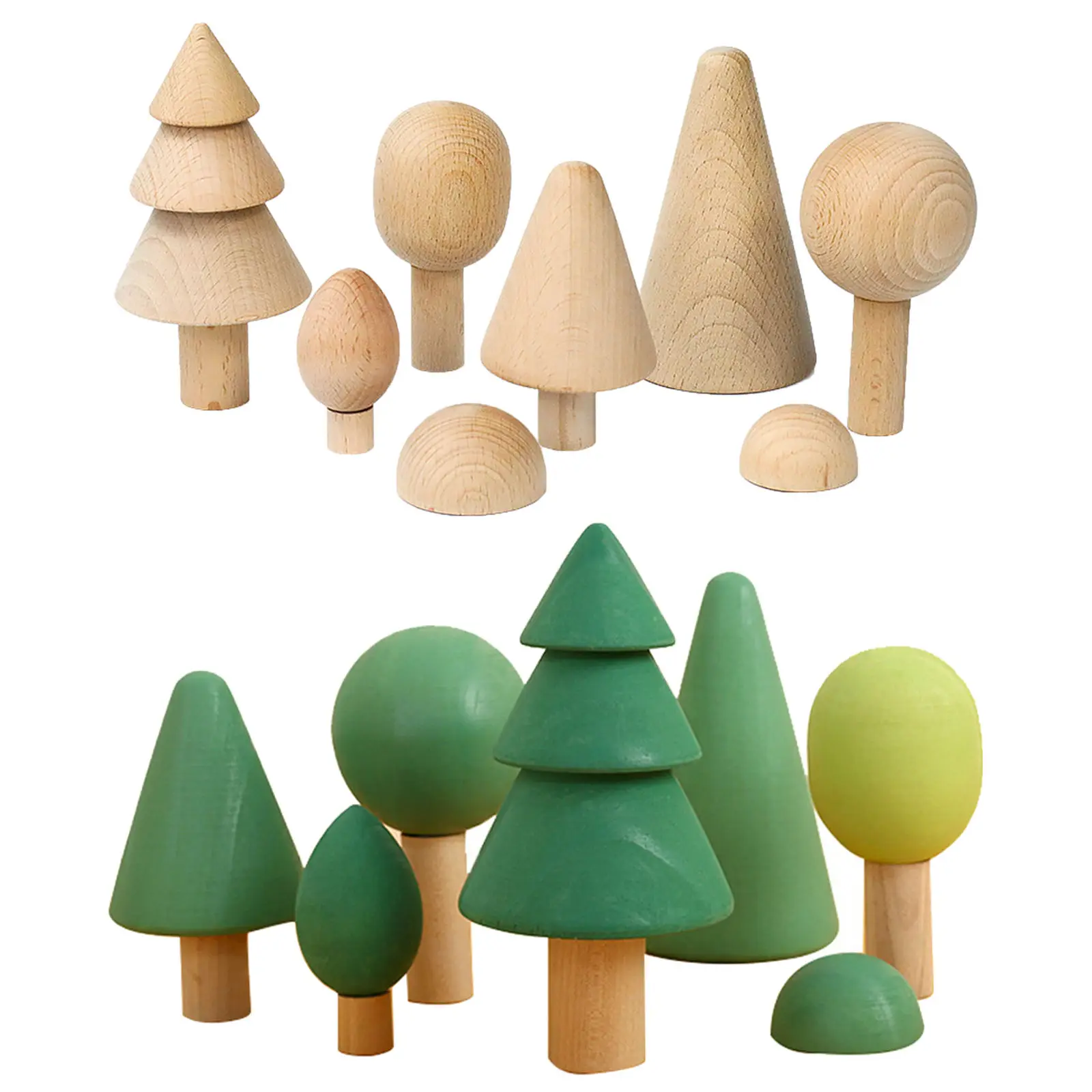 7 PCs Wooden Tree Shape Blcoks Sorting Stacking Educational Preschool Learning Toys Set for Kids 3 Years Old