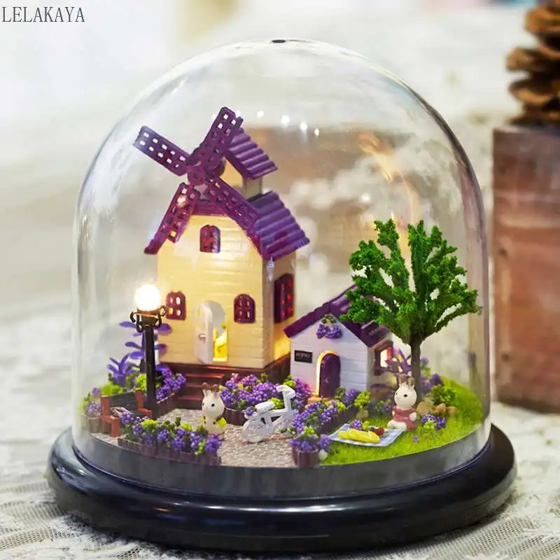 boule de verre de ferme de petit chalet en bois fait la kits de maison de beurre assemblage de maison jouet pour enfants et nouveau