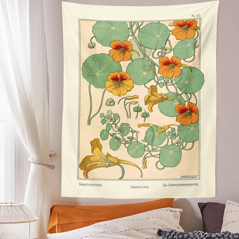 nasturtium thistle flores retro boêmio tapeçarias psicodélico decoração de casa