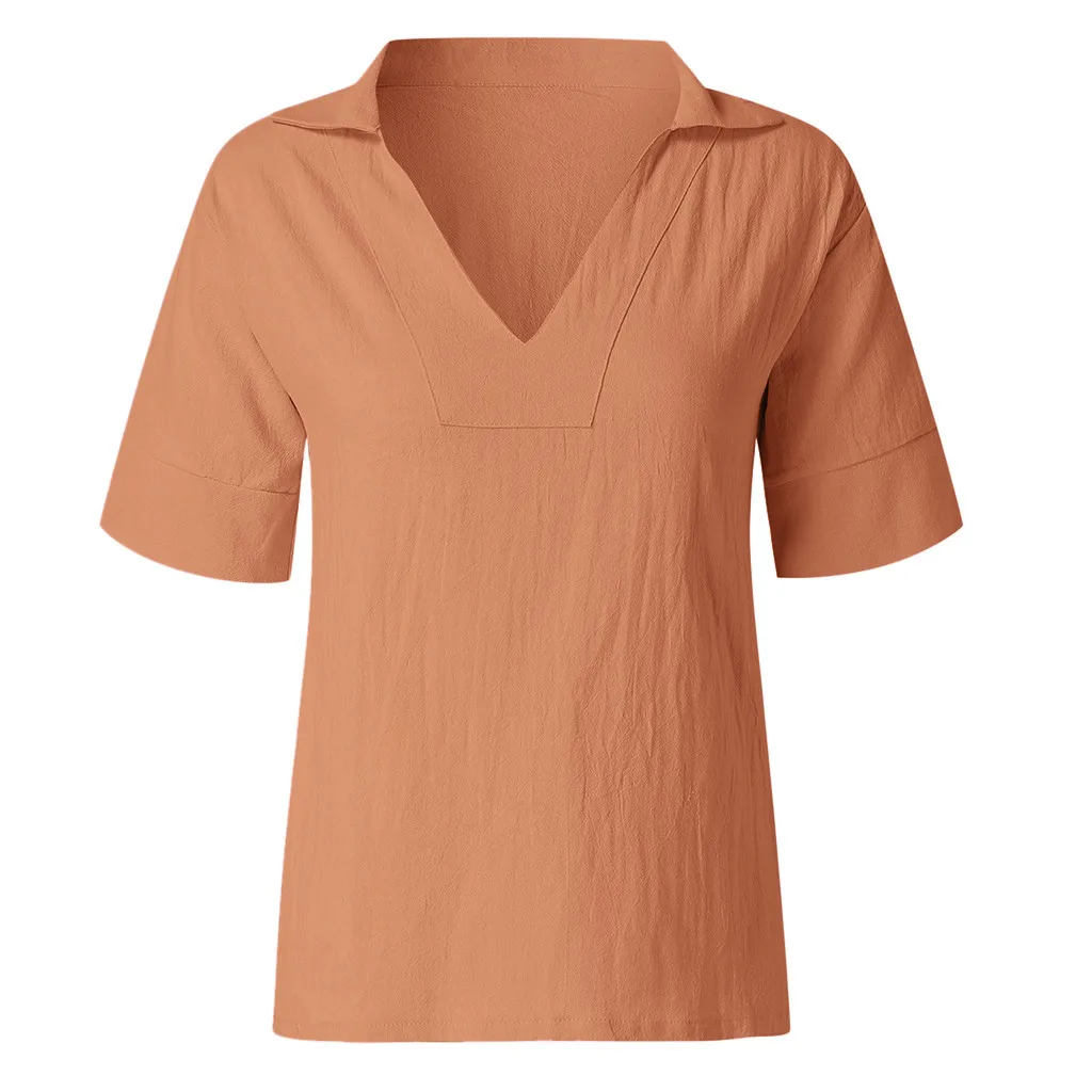 Túnica de linho rosa monocromática feminina, tops