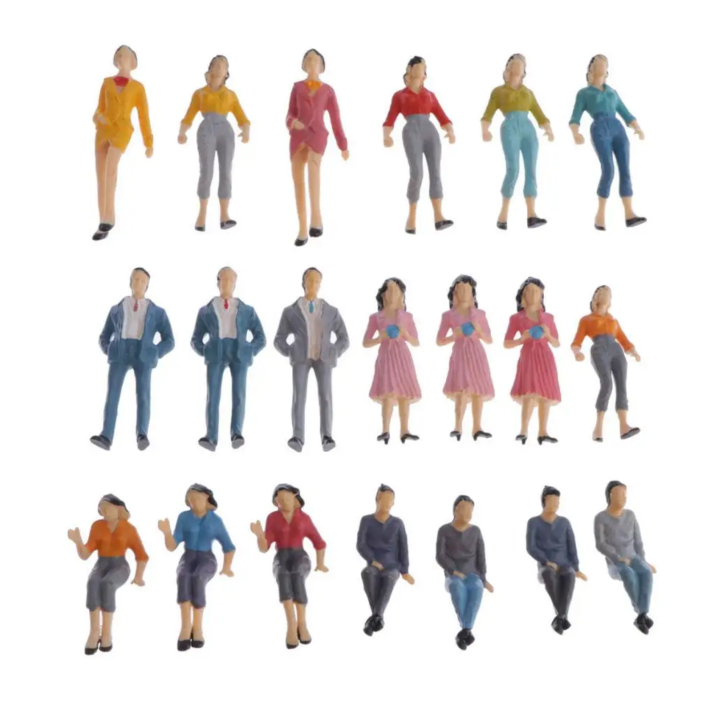 20Pcs Mini People Figurines 1/25 Model Trains Architectural Plastic People Figures Tiny People for Miniature Scenes