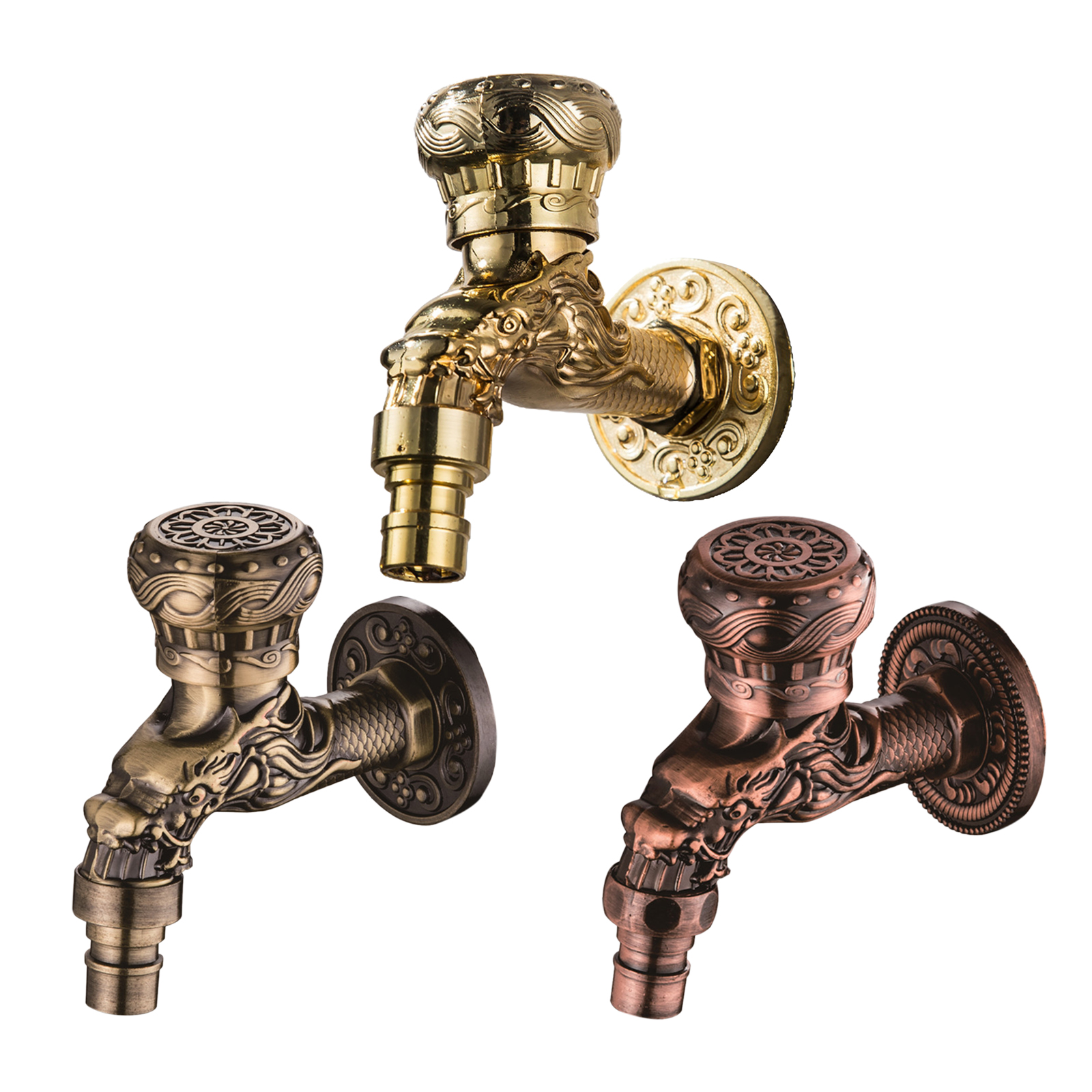 Wall Mounted Water Tap Bibcock Zinc Alloy Retro Faucet Decor Indoor Outdoor Garden Faucet Washing Machine Mop Sink Bibcock