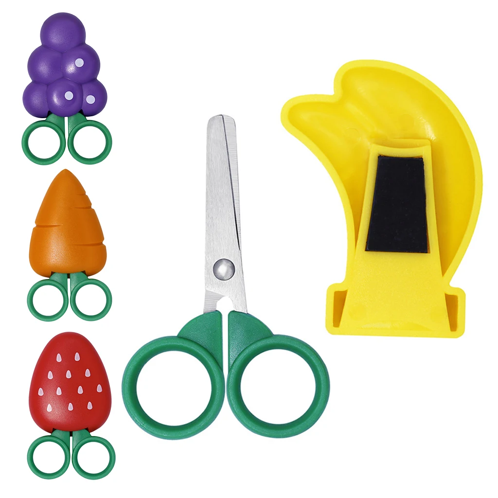 Round Head Scissors with Fruit Shape Magnet Scissor Holder for Refrigerator