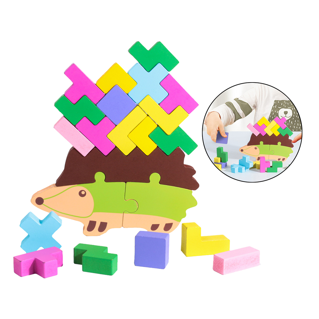 20-piece Wooden Building Blocks, Colorful Wooden Building Blocks Hedgehog Shape, Kids Puzzle Education