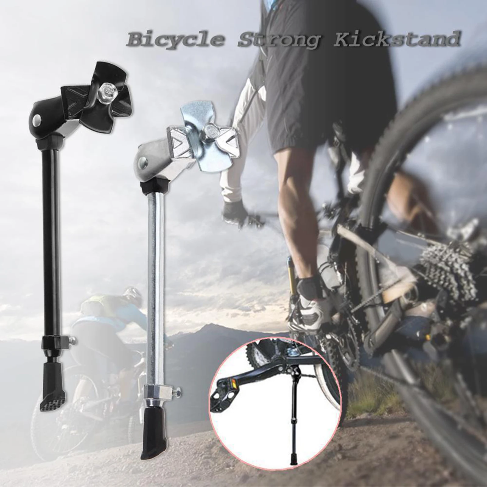 28cm / 11inch Length Mountain Bike Kickstand Rear Hub Mount Bracket Rustproof Single Leg Bracket Bicycle Side Kickstand