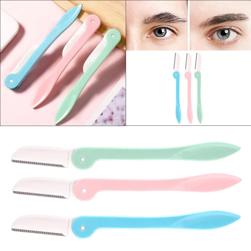 3 Pieces Portable Eyebrow Trimmer Set Foldable Shaver Hair Remover Men Ladies