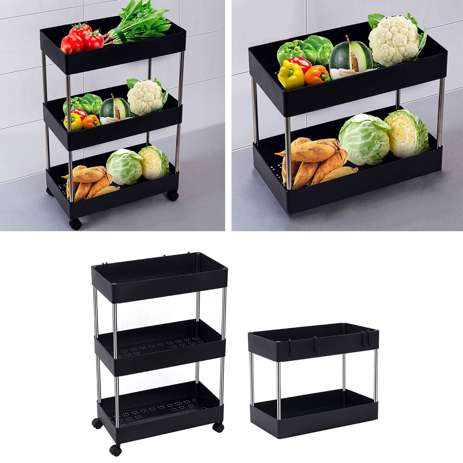 Rolling Storage Cart 2-Tier Dressers Casters Bath Narrow Purpose Trolley Inches Organiser Removable Rack Storage Rack for Garage