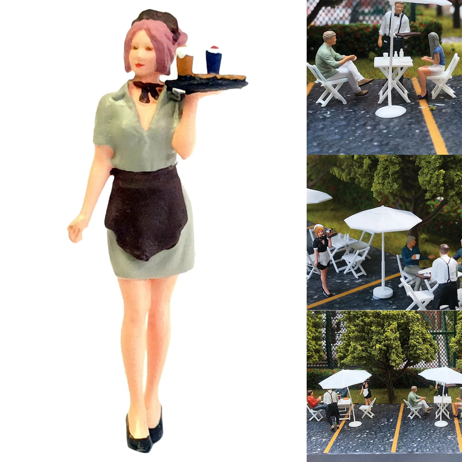 RM 1/64 Painted Mini Figure Waiter Waitress Manger Doll Miniature Street Scene Train Railway DIY Model Building Kits Diorama