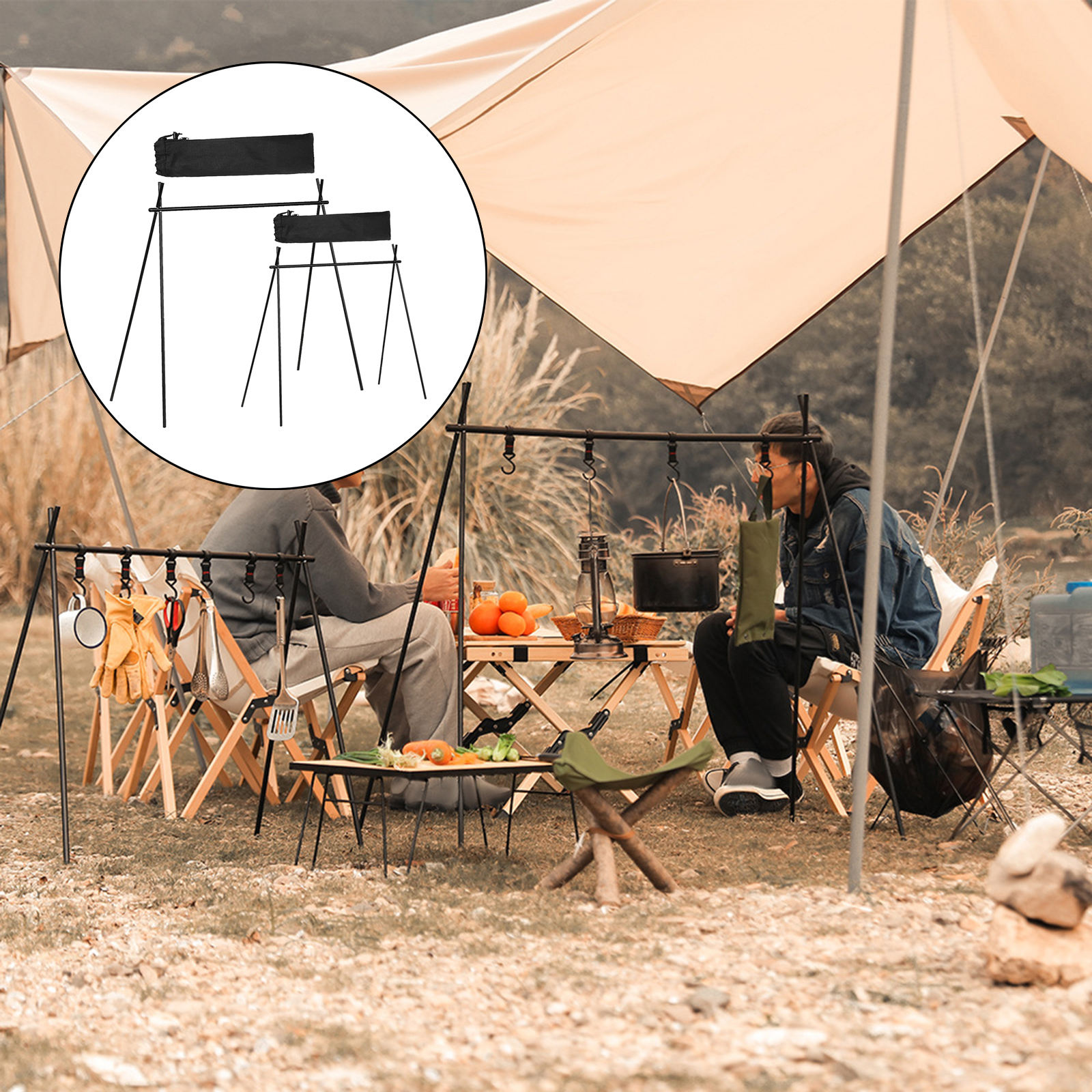 Foldable Camping Trailer Tool Organizer with Storage Bag Tripod Stand for Garden Travel
