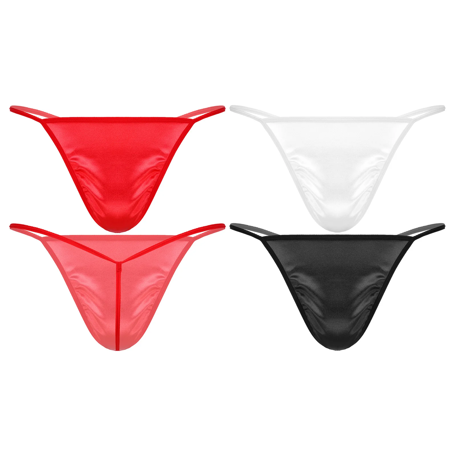 Sexy Mens Open Butt T-back Underpants Satin Bulge Pouch Sissy Panties Lingerie G-string Thongs Solid Color Low Waist Underwear white knee high stockings