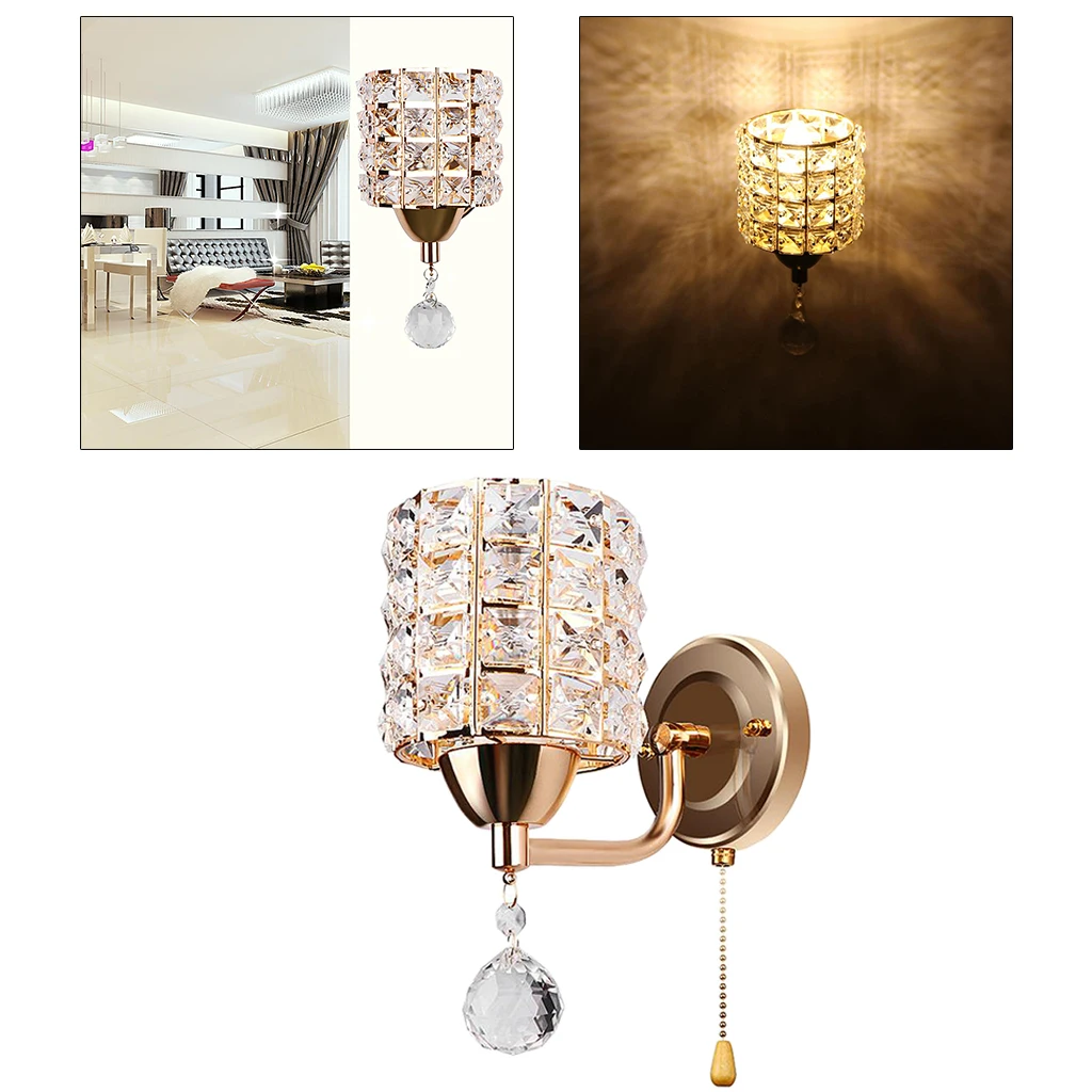 Modern Crystal Wall Light Pendent Lamp Shiny Gorgeous Bedroom Sconce Lighting Fixture with Pull Cord Switch E26/E27 Socket outdoor wall lights