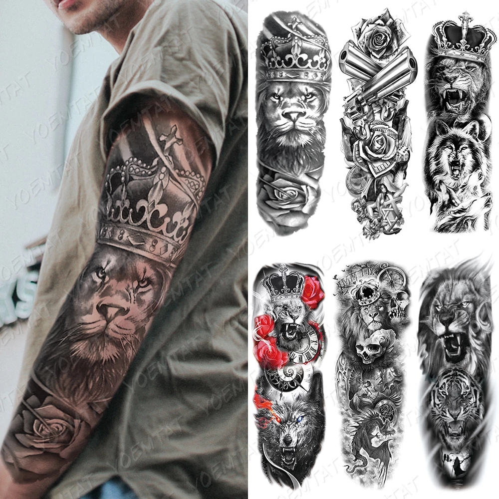 Best of Large Arm Sleeve Waterproof Temporary Tattoo Sticker Lion Wolf Tiger Crown King Rose Skull Animal Tattoos Totem Men Full Tatto Reviews & Tips