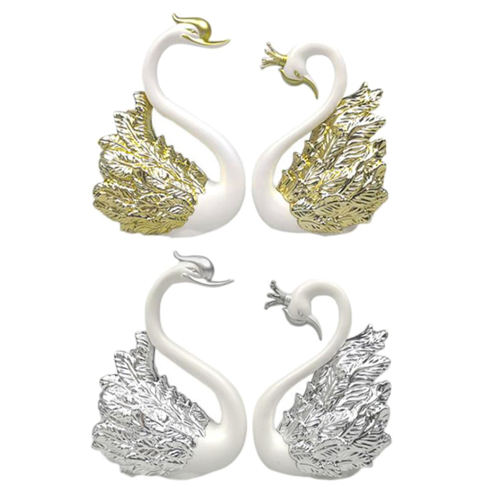 2pcs Romantic Crown Swan Figurine Collection Cake Topper Table Centerpiece Ornament